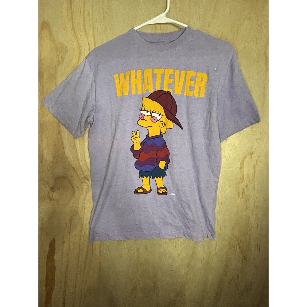 The Simpsons Graphic Tee Purple Lisa "Whatever" Cool Hippie T Shirt Size M